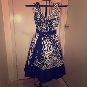 Nine West Black and White Animal Print Dress